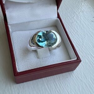 Arthus Bertrand Blue Topaz and Silver Ring size 52